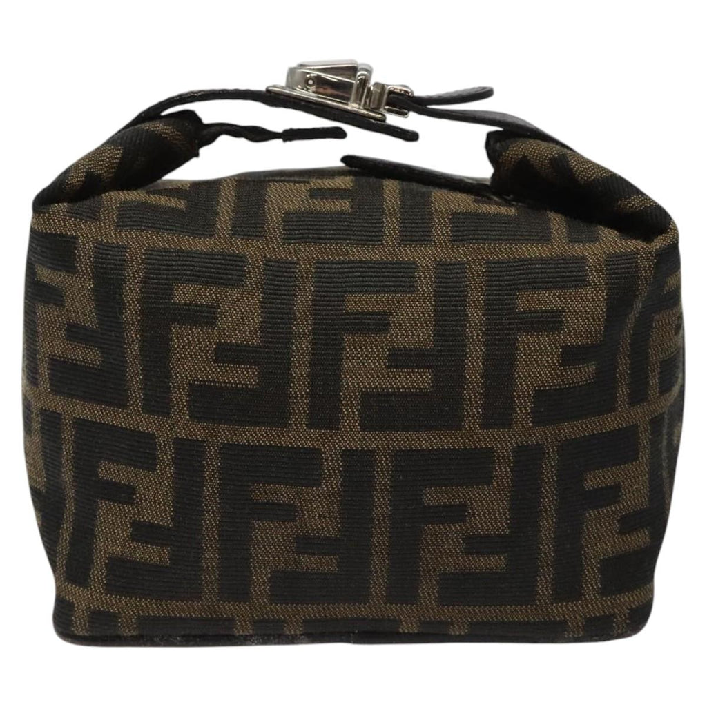 FENDI Zucca Canvas Vanity Pouch Brown Black Silver113786