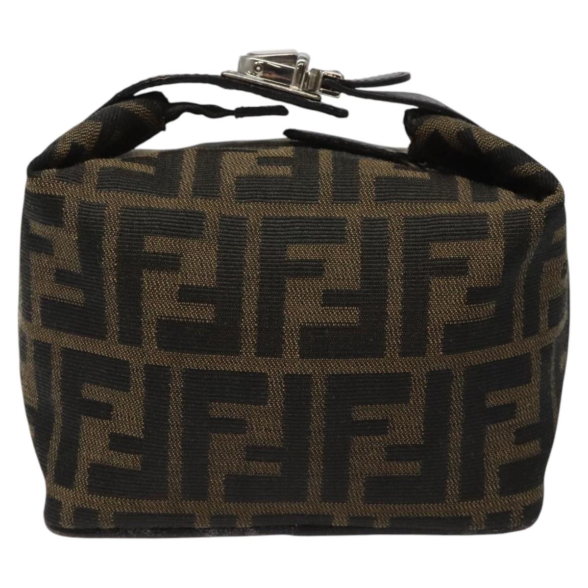 FENDI Zucca Canvas Vanity Pouch Brown Black Silver113786