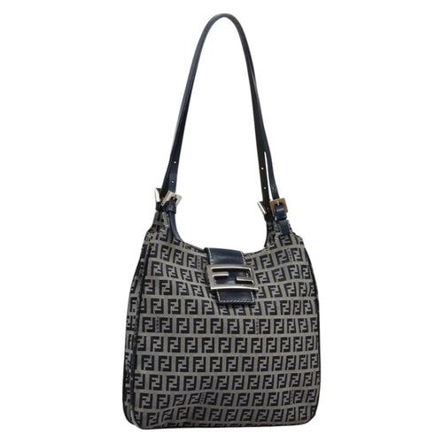 FENDI Zucchino Canvas Shoulder Bag Navy114284