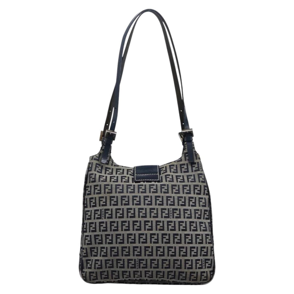 FENDI Zucchino Canvas Shoulder Bag Navy114284