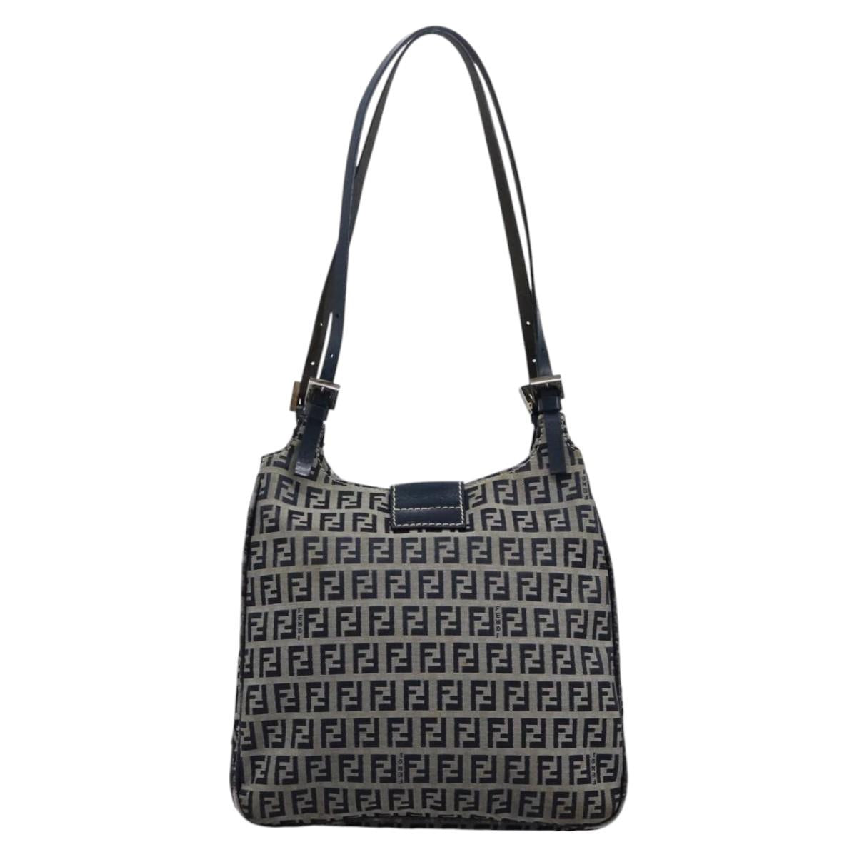 FENDI Zucchino Canvas Shoulder Bag Navy114284