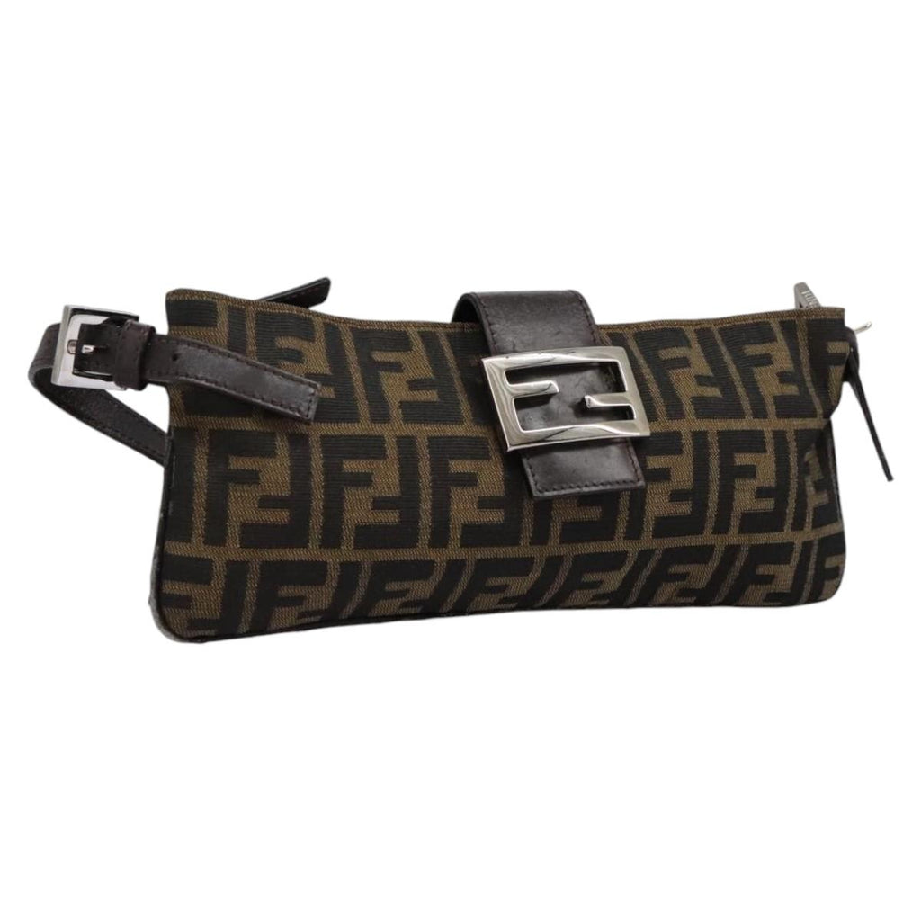 FENDI Zucca Canvas Mamma Baguette Shoulder Bag Brown Black114484
