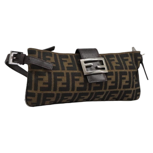 FENDI Zucca Canvas Mamma Baguette Shoulder Bag Brown Black114484