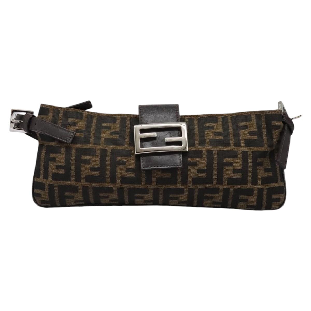 FENDI Zucca Canvas Mamma Baguette Shoulder Bag Brown Black114484
