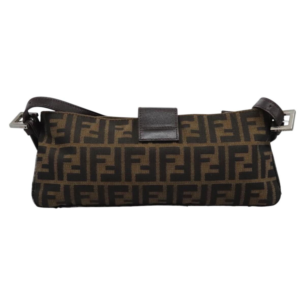 FENDI Zucca Canvas Mamma Baguette Shoulder Bag Brown Black114484