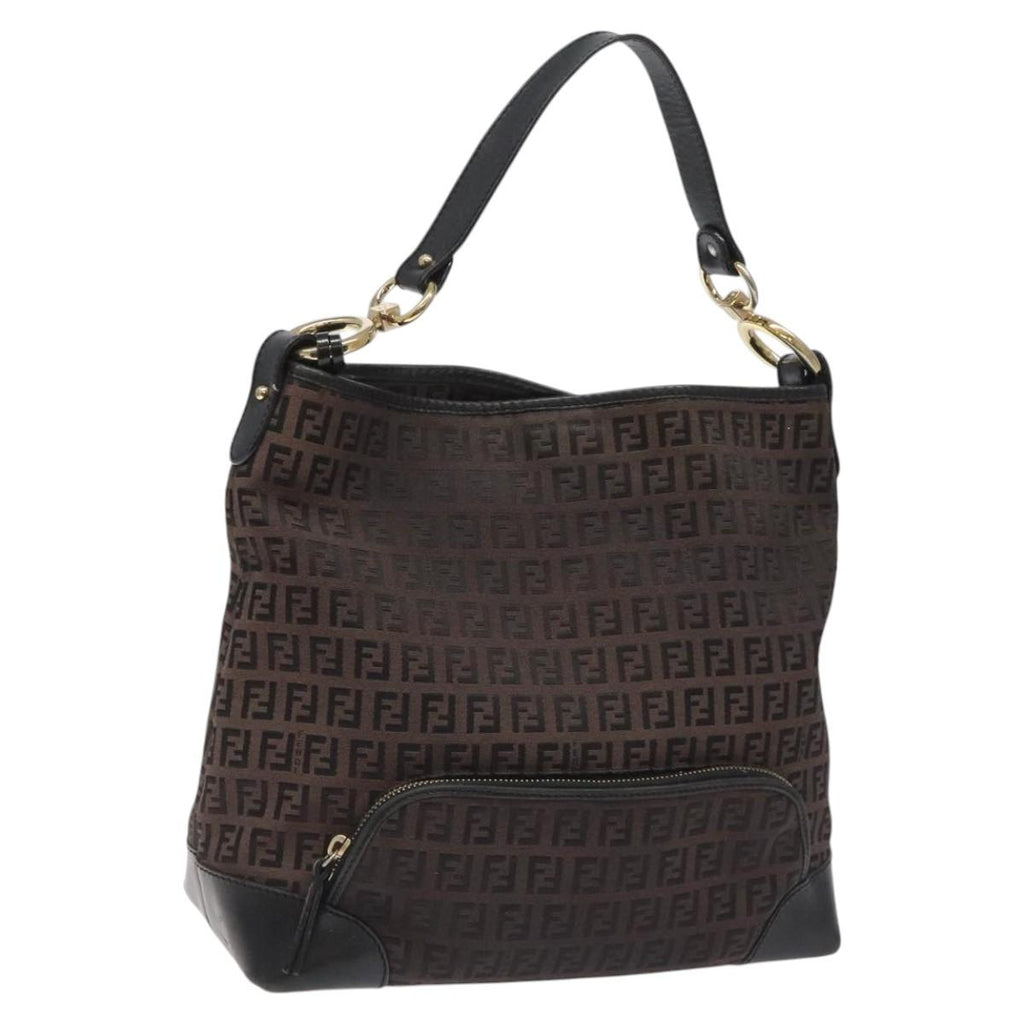FENDI Zucchino Canvas Shoulder Bag Black114485