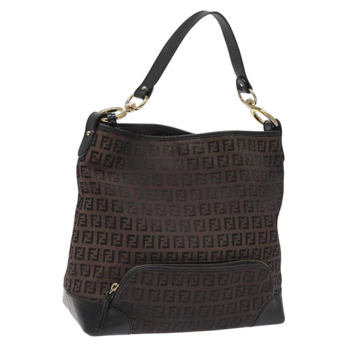 FENDI Zucchino Canvas Shoulder Bag Black114485