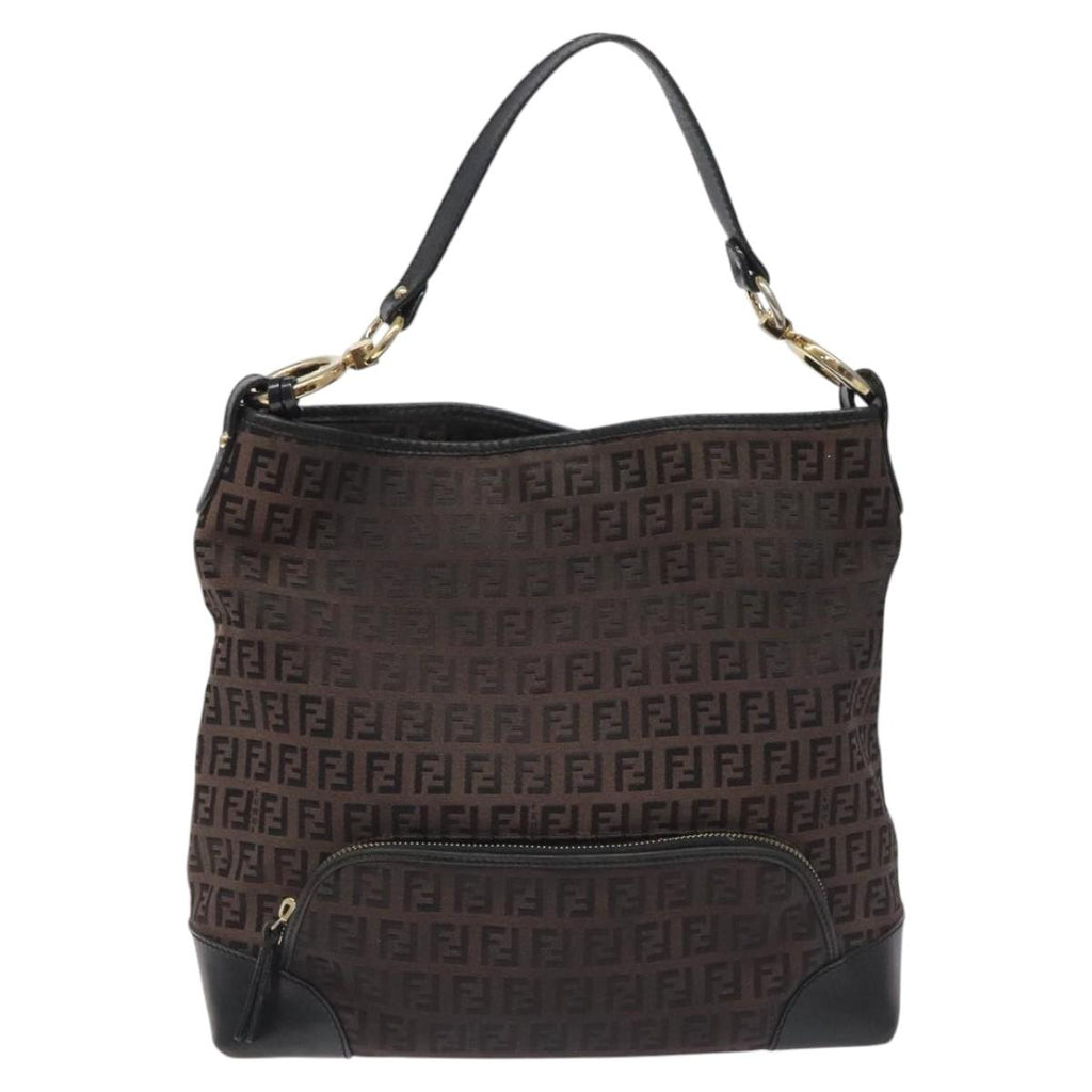 FENDI Zucchino Canvas Shoulder Bag Black114485