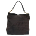 FENDI Zucchino Canvas Shoulder Bag Black114485