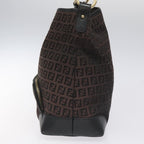 FENDI Zucchino Canvas Shoulder Bag Black114485