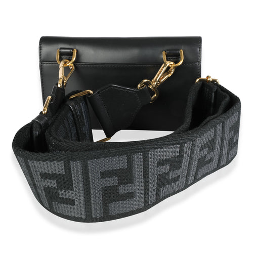 Fendi Black Calfskin Mini Flat Baguette with Black 'Strap You' Strap