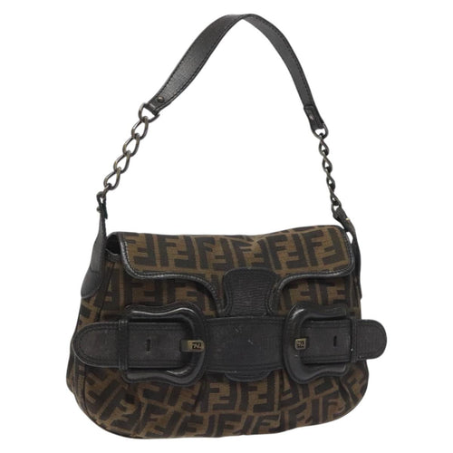 FENDI Zucca Canvas Shoulder Bag Brown Black114514