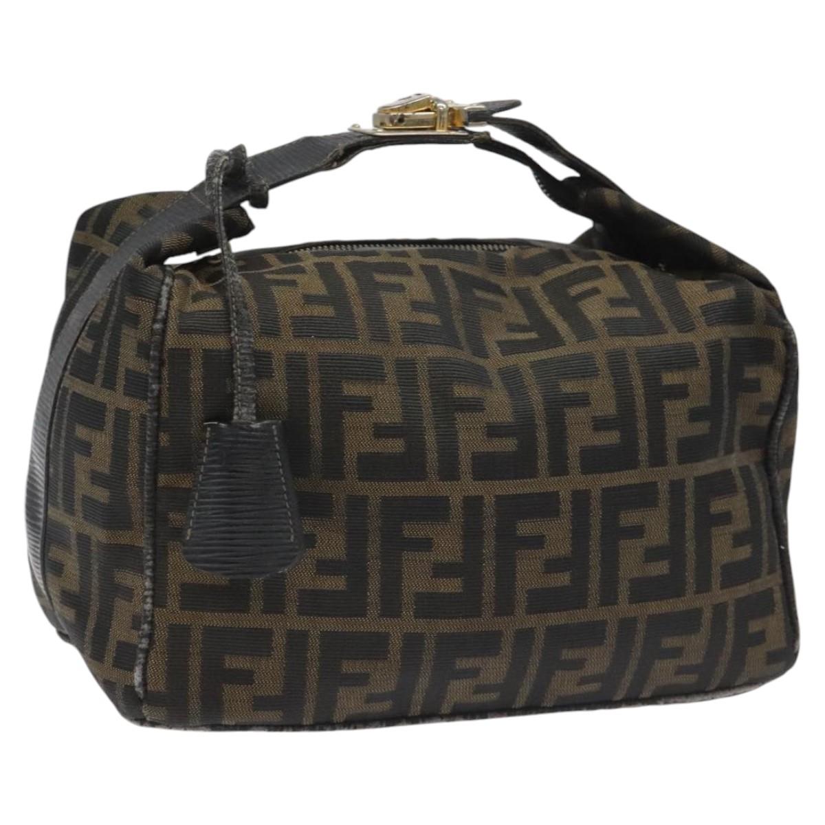 FENDI Zucca Canvas Vanity Hand Bag Brown Black115424