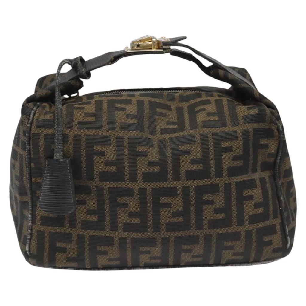 FENDI Zucca Canvas Vanity Hand Bag Brown Black115424