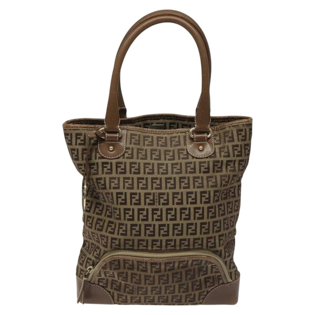 FENDI Zucchino Canvas Hand Bag Brown Beige Silver115510