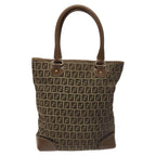 FENDI Zucchino Canvas Hand Bag Brown Beige Silver115510