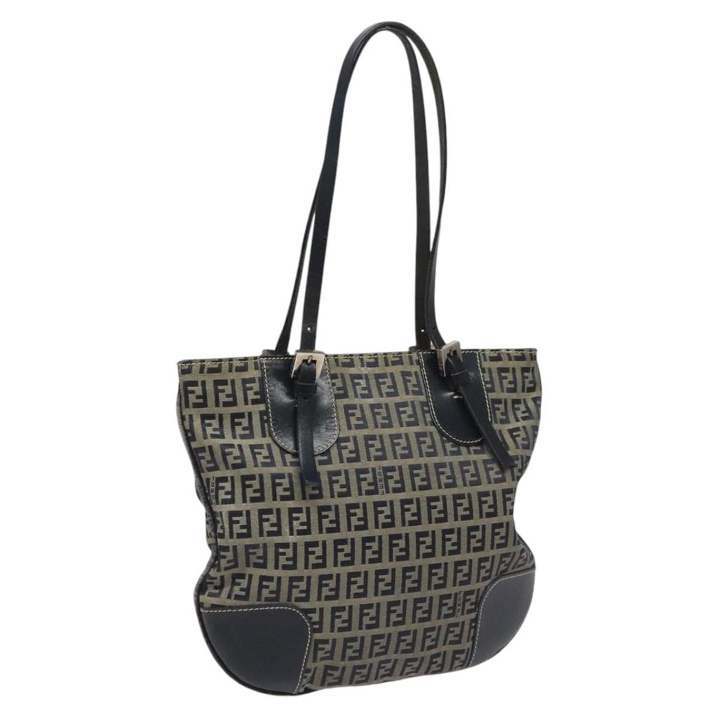 FENDI Zucchino Canvas Hand Bag Navy Silver115520