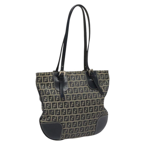 FENDI Zucchino Canvas Hand Bag Navy Silver115520
