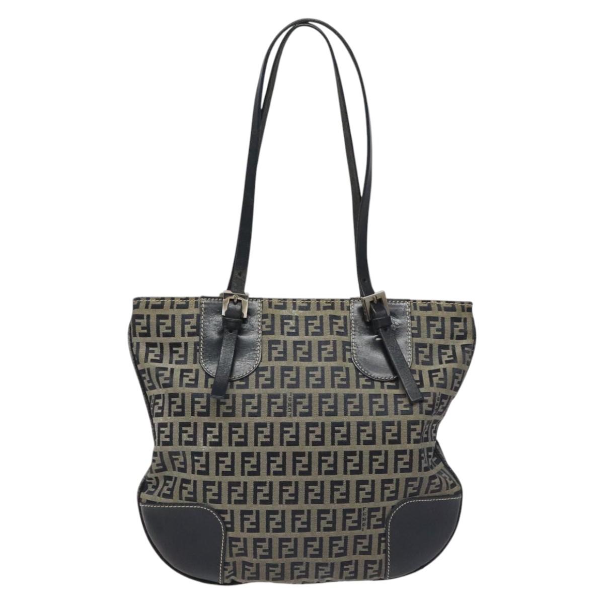 FENDI Zucchino Canvas Hand Bag Navy Silver115520