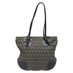 FENDI Zucchino Canvas Hand Bag Navy Silver115520