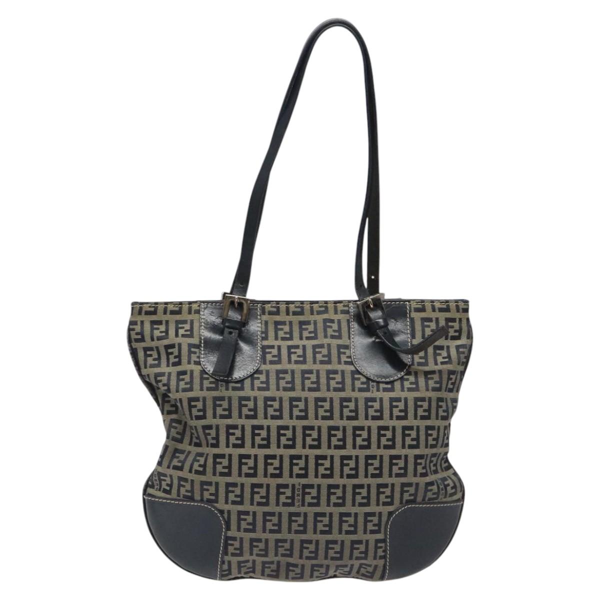 FENDI Zucchino Canvas Hand Bag Navy Silver115520