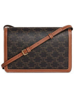 CELINE Triomphe Canvas Calfskin Shoulder Bag Tan