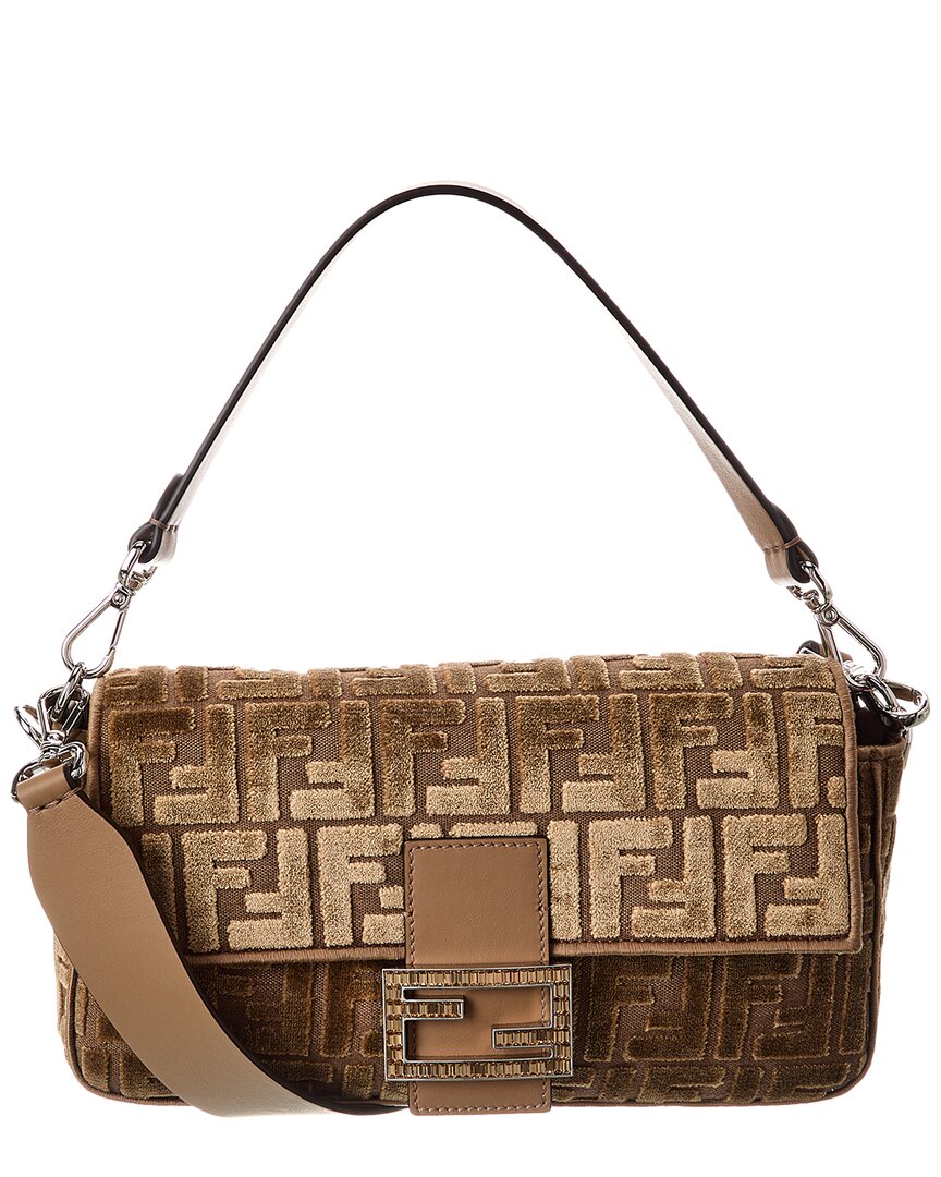 Fendi Baguette Ff Jacquard Velvet & Leather Shoulder Bag