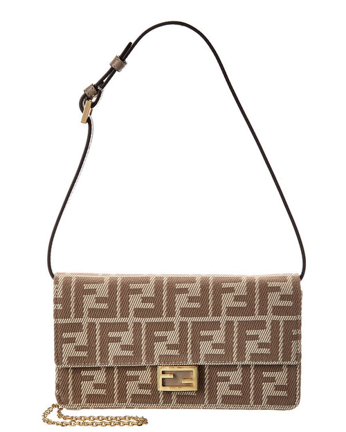 Fendi Baguette Ff Denim Jacquard & Leather Wallet On Chain
