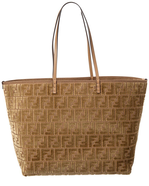 Fendi Roll Large Ff Jacquard Velvet & Leather Tote