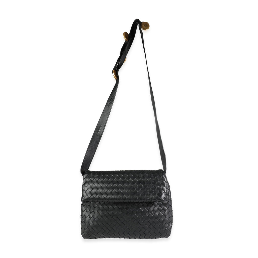 BOTTEGA VENETA Black Intrecciato Leather Fold Crossbody Bag