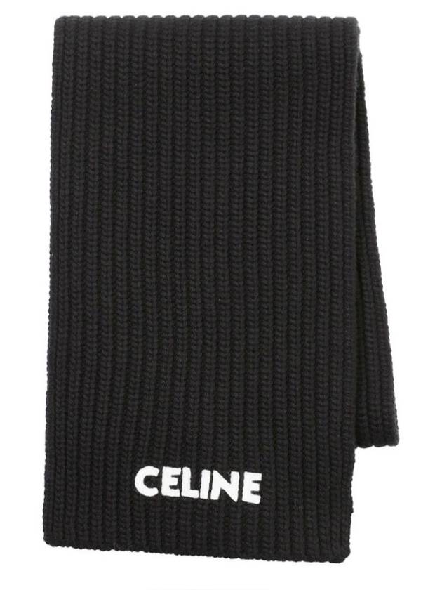 CELINE Logo Ribbed Wool Muffler Black