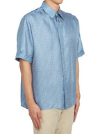 Fendi Men's FF Motif Silk Short Sleeve Shirt Blue