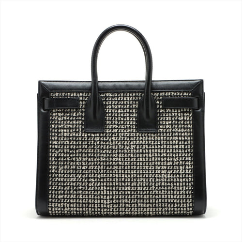Saint Laurent  Sacco Jules Tweed x Leather 2WAY Handbag Black 355153