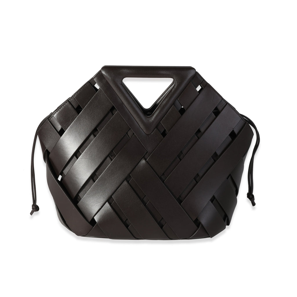 BOTTEGA VENETA Dark Brown Leather V Woven Drawstring Tote Bag