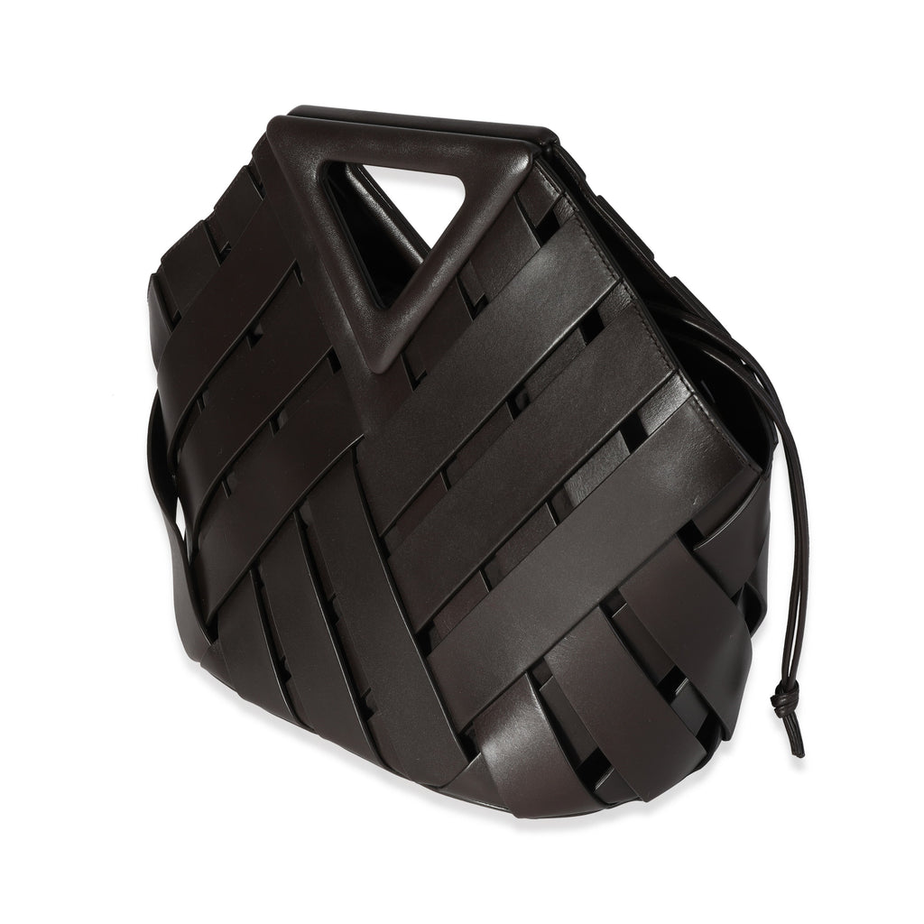 BOTTEGA VENETA Dark Brown Leather V Woven Drawstring Tote Bag
