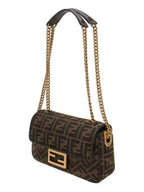 Fendi Baguette Chain FF Jacquard Medium Cross Bag Brown