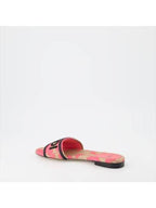 Fendi Rose Print Embroidered Logo Canvas Slide Slippers Pink