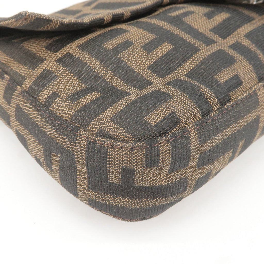 FENDI Zucca Mamma Baguette Canvas Leather Bag Brown Black 26424