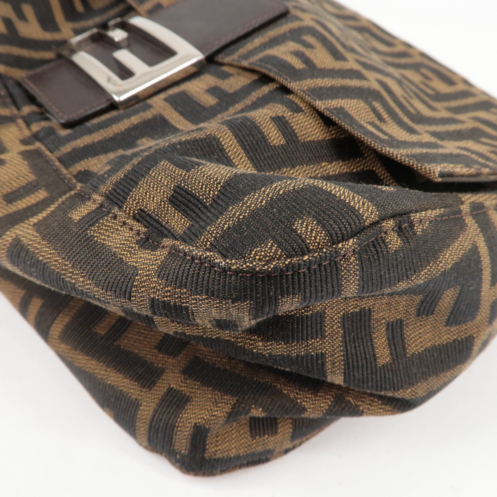 FENDI Zucca Mamma Baguette Canvas Leather Shoulder Bag 26325
