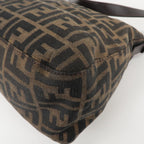 FENDI Zucchino Mamma Baguette Canvas Leather Bag Brown Black 26325