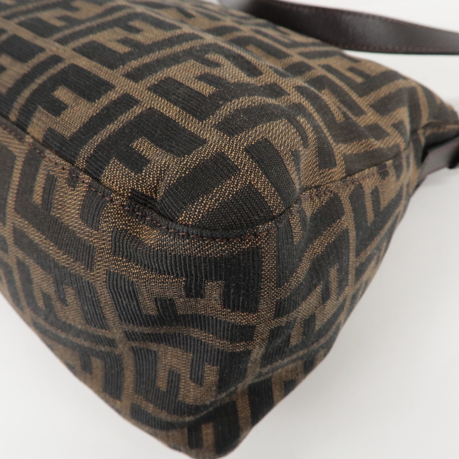 FENDI Zucchino Mamma Baguette Canvas Leather Bag Brown Black 26325