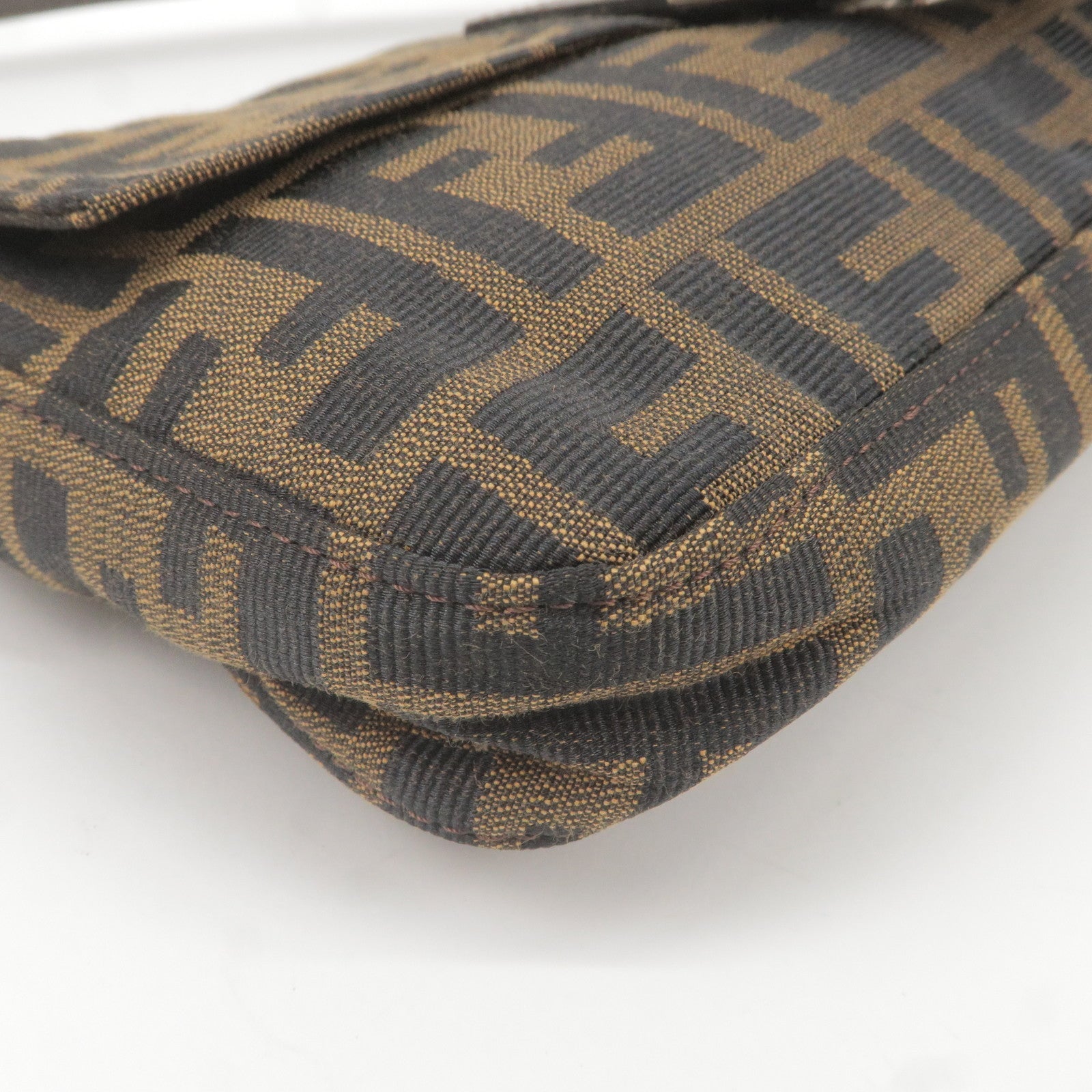 FENDI Zucca Mamma Baguette Canvas Leather Bag Brown Black 26424