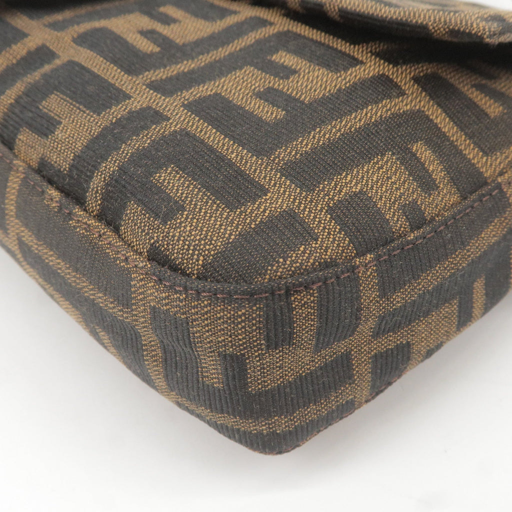 FENDI Zucca Mamma Baguette Canvas Leather Bag Brown Black 26424