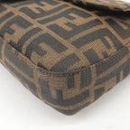 FENDI Zucca Mamma Baguette Canvas Leather Bag Brown Black 26424