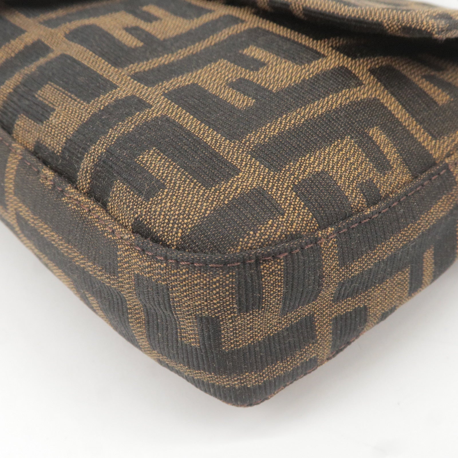 FENDI Zucca Mamma Baguette Canvas Leather Bag Brown Black 26424