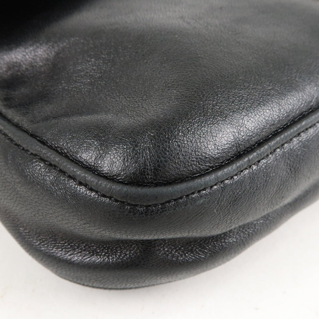 FENDI Mamma Baguette Leather Hand Bag Shoulder Bag Black Green