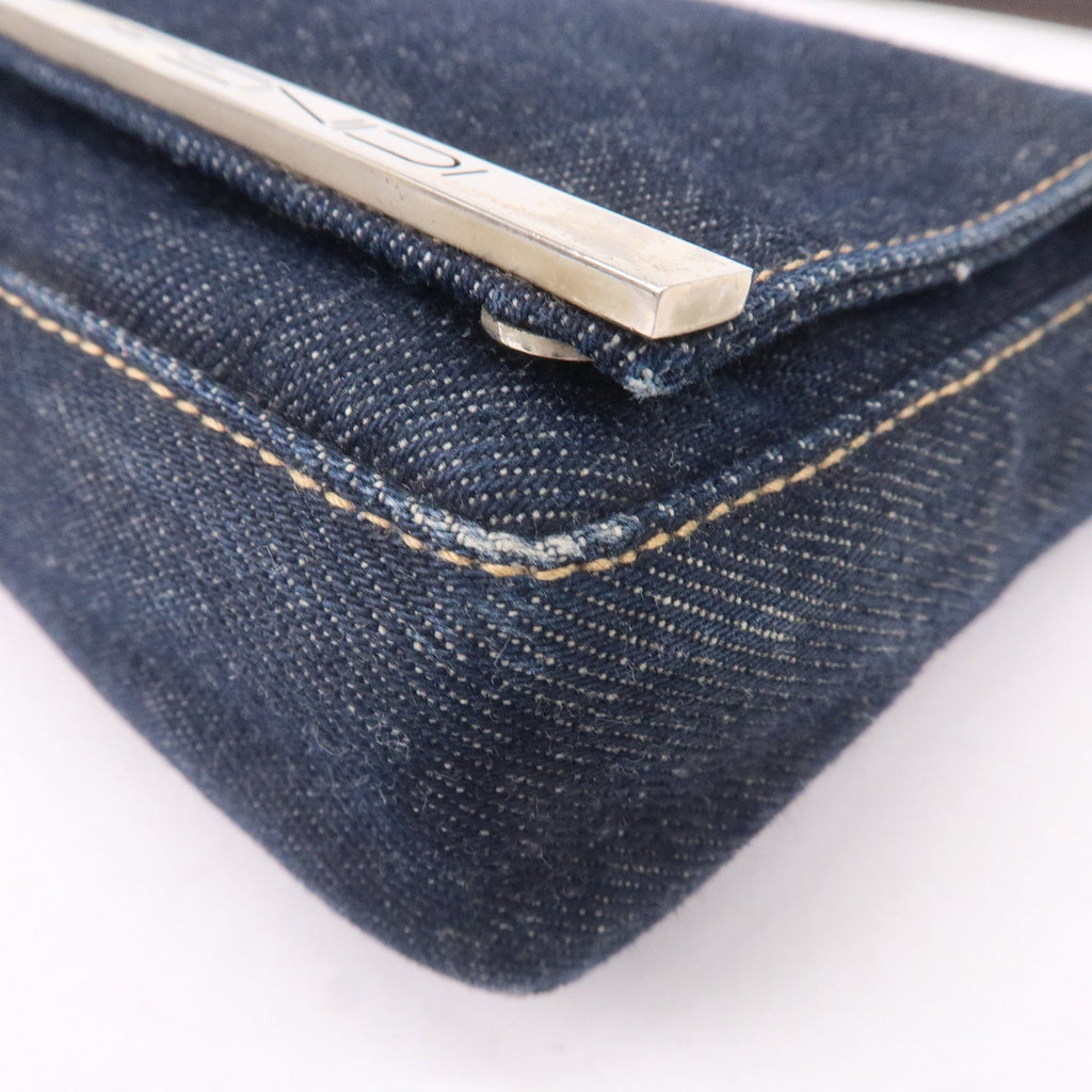 FENDI Denim Leather Shoulder Bag Hand Bag Navy Brown 26640