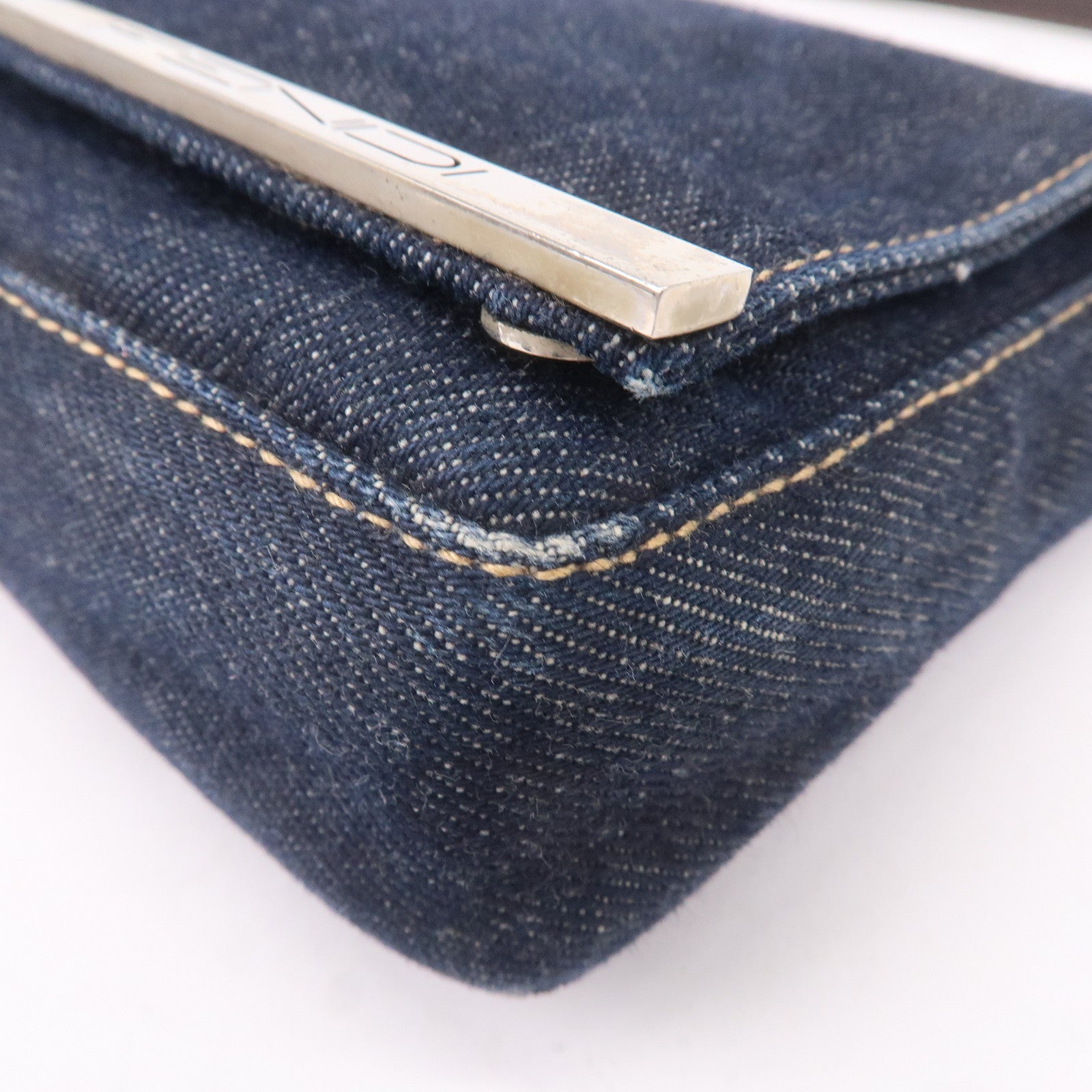 FENDI Denim Leather Shoulder Bag Hand Bag Navy Brown 26640