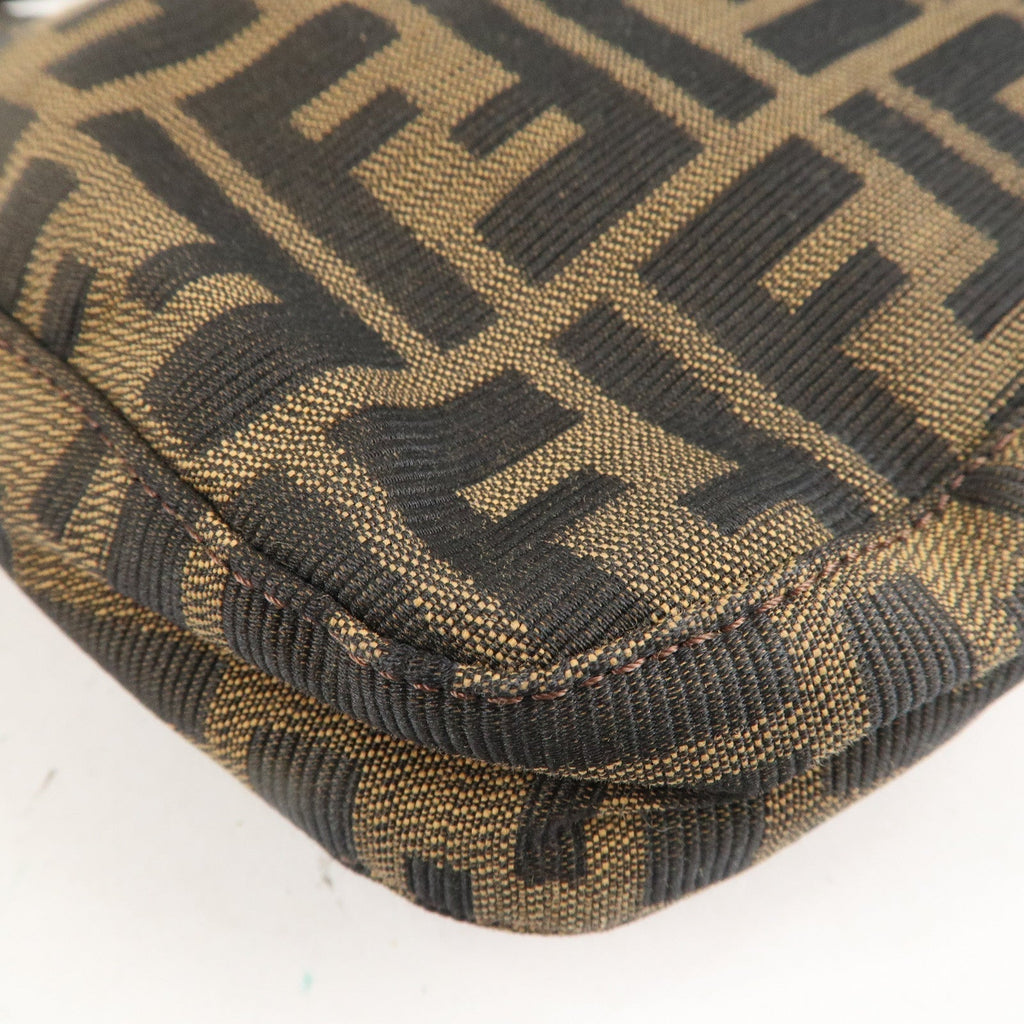 FENDI Zucca Canvas Leather Shoulder Bag Brown Black 26569