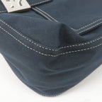 FENDI Mamma Baguette Canvas Leather Shoulder Bag Navy 26325